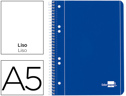 Cuaderno espiral Liderpapel serie azul A5 micro tapa blanda 80h 80g/m² liso 6 taladros azul